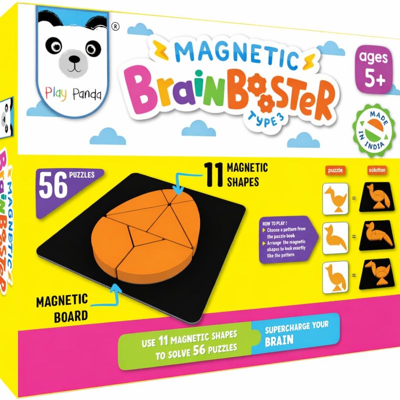 Play Panda Brain Booster Type 3 Junior – Magnetic Puzzle Kit with 56 Puzzles and 11 Magnetic Shapes - Image 1